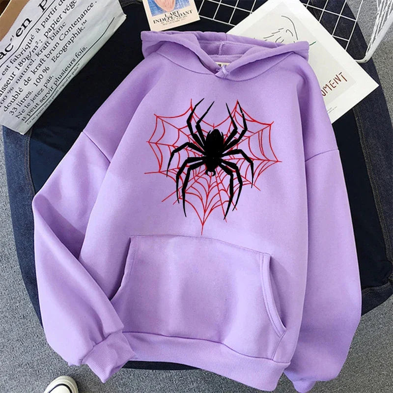 Men's Spider Graphic Gothic Printed Hoodies Casual Vintage Sweashirts Woman Autunm Winter Long Sleeve Hooded Pullovers Clothes