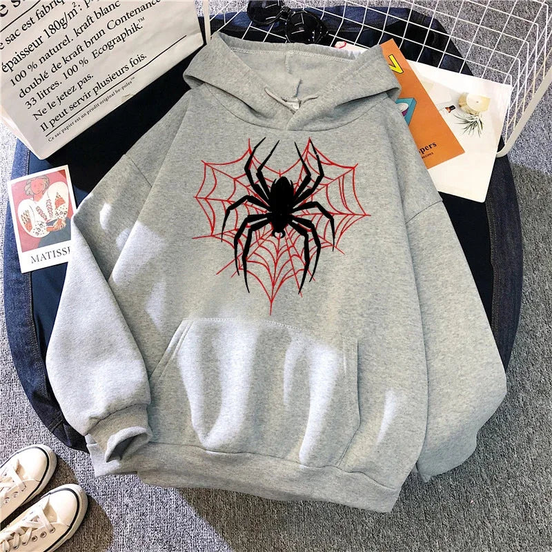 Men's Spider Graphic Gothic Printed Hoodies Casual Vintage Sweashirts Woman Autunm Winter Long Sleeve Hooded Pullovers Clothes