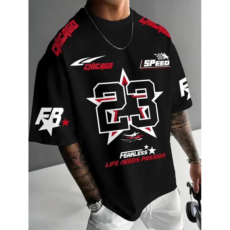 2025 Summer New Men's Sports Shirt Chicago 23 printed Digital Shirt Casual Men's Sports T-shirt
