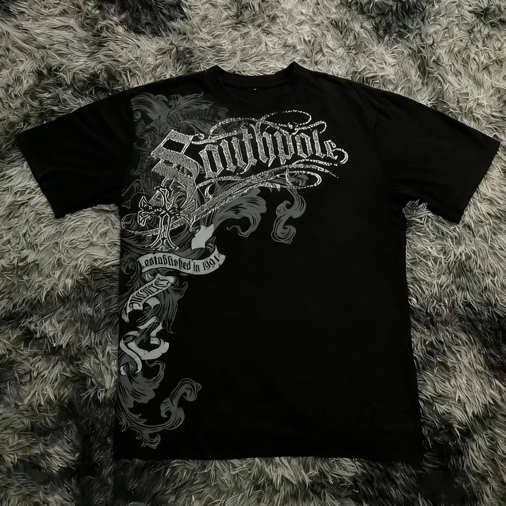 Summer Classic Y2K Gothic Style T-shirt Print Oversized T Shirt High Street Shirts Round Neck Cotton Tops Mens Women T Shirt Tee