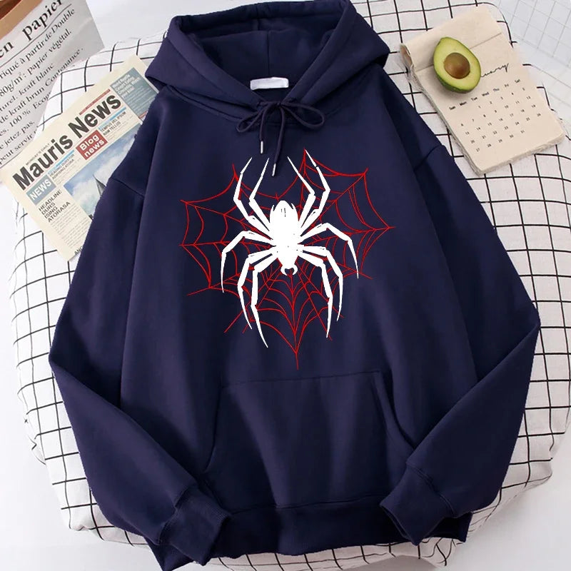 Men's Spider Graphic Gothic Printed Hoodies Casual Vintage Sweashirts Woman Autunm Winter Long Sleeve Hooded Pullovers Clothes