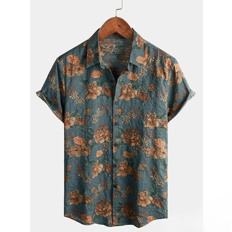 2025 New Men's Shirt Polyester Fashion Casual Graphic Beach Shirt Summer Daily Short Sleeve Oversized Loose Hawaiian Shirts Tops