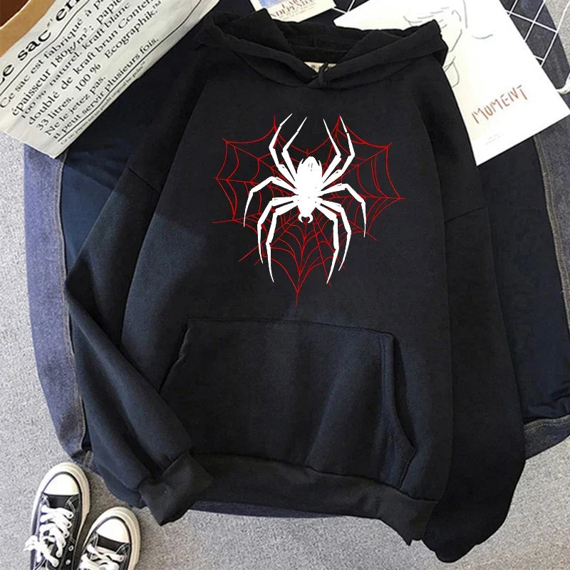 Men's Spider Graphic Gothic Printed Hoodies Casual Vintage Sweashirts Woman Autunm Winter Long Sleeve Hooded Pullovers Clothes