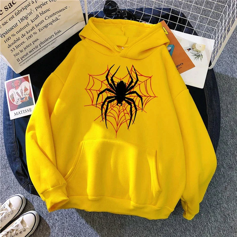 Men's Spider Graphic Gothic Printed Hoodies Casual Vintage Sweashirts Woman Autunm Winter Long Sleeve Hooded Pullovers Clothes