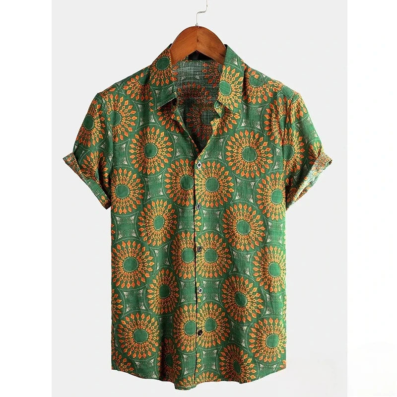 2025 New Men's Shirt Polyester Fashion Casual Graphic Beach Shirt Summer Daily Short Sleeve Oversized Loose Hawaiian Shirts Tops