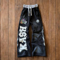 Men's American Y2K Gothic Hip Hop Sweatpants with Letter Patch Retro Double Layer Baggy Elastic Waist Jogging Casual Pants