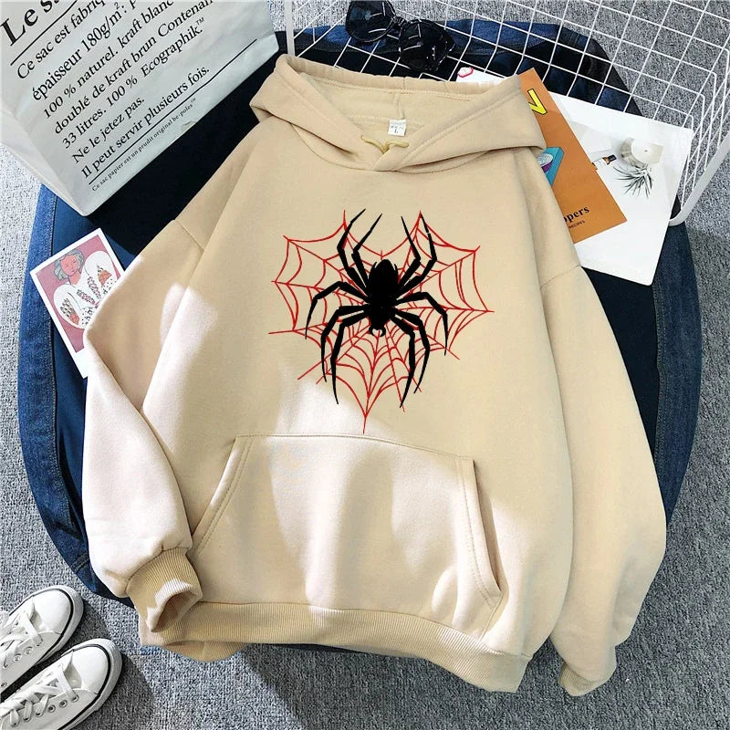 Men's Spider Graphic Gothic Printed Hoodies Casual Vintage Sweashirts Woman Autunm Winter Long Sleeve Hooded Pullovers Clothes