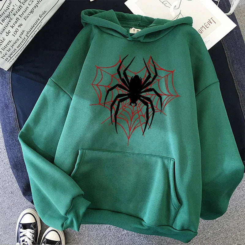 Men's Spider Graphic Gothic Printed Hoodies Casual Vintage Sweashirts Woman Autunm Winter Long Sleeve Hooded Pullovers Clothes