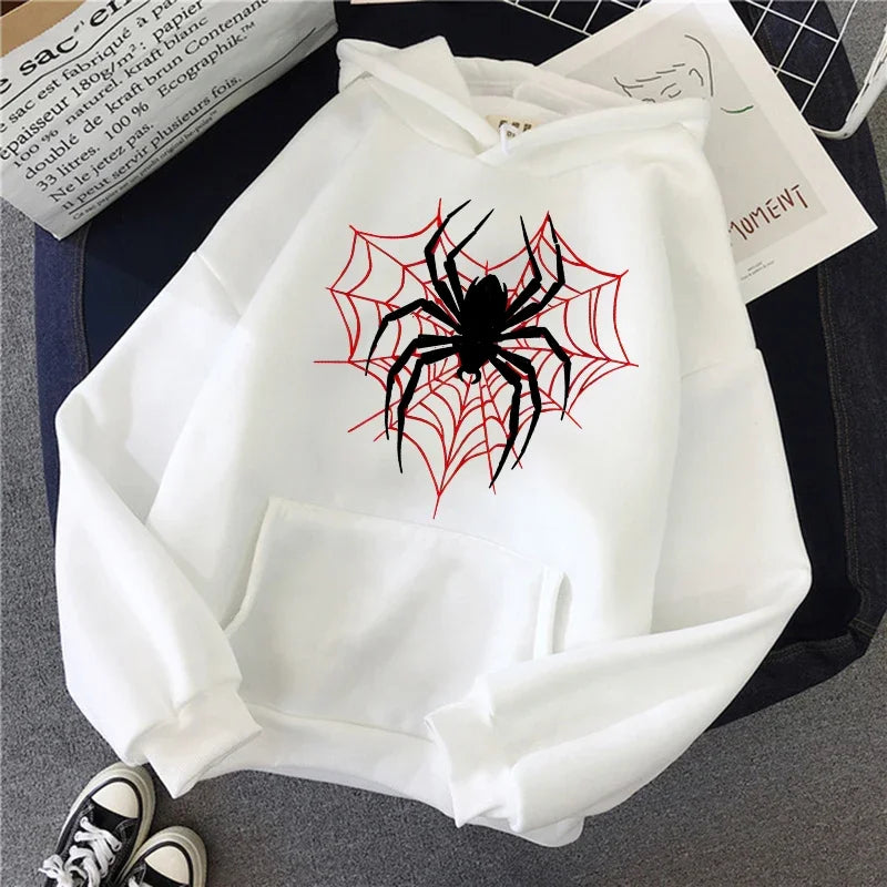 Men's Spider Graphic Gothic Printed Hoodies Casual Vintage Sweashirts Woman Autunm Winter Long Sleeve Hooded Pullovers Clothes