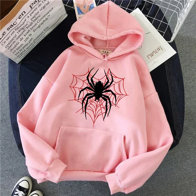 Men's Spider Graphic Gothic Printed Hoodies Casual Vintage Sweashirts Woman Autunm Winter Long Sleeve Hooded Pullovers Clothes