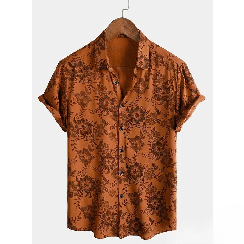 2025 New Men's Shirt Polyester Fashion Casual Graphic Beach Shirt Summer Daily Short Sleeve Oversized Loose Hawaiian Shirts Tops
