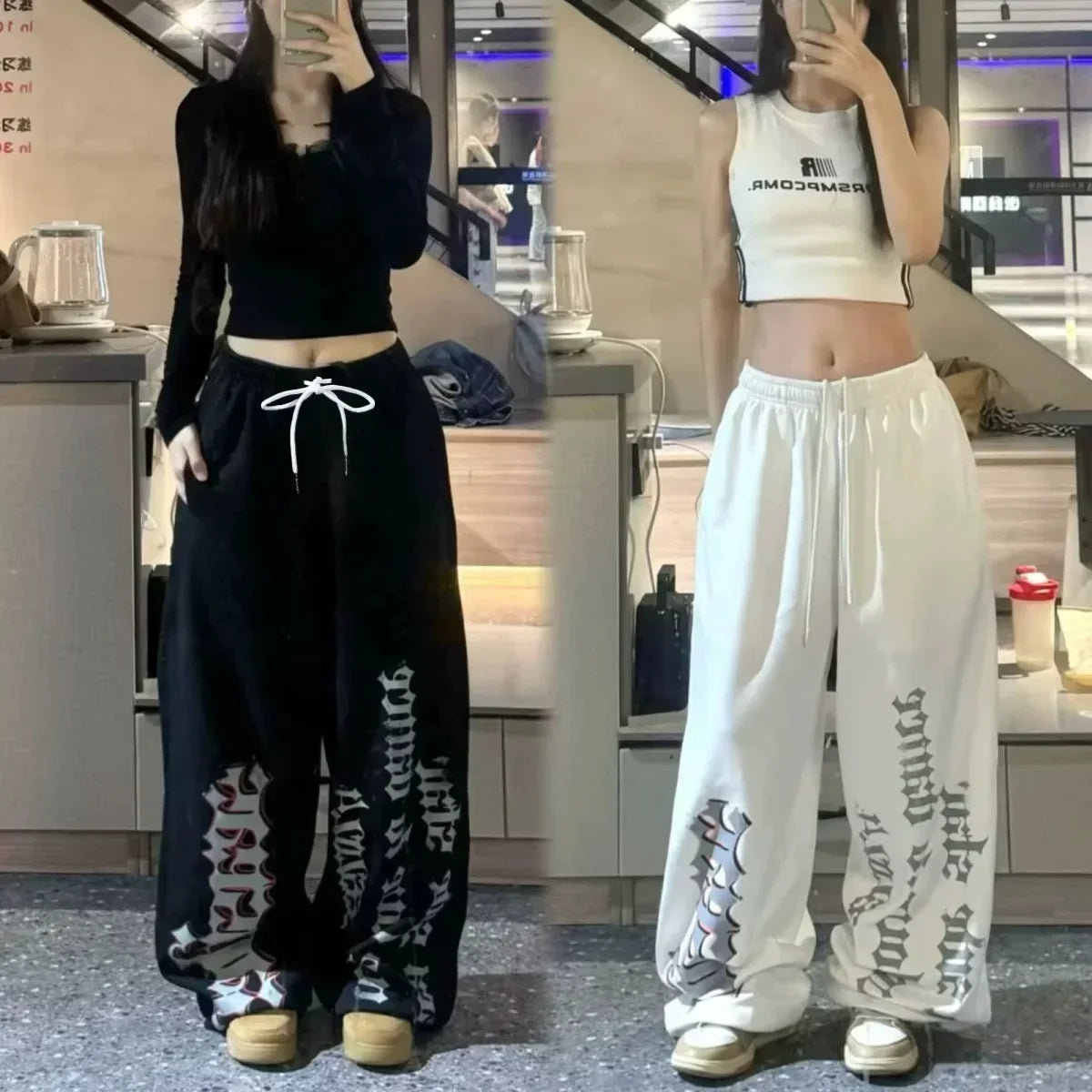 2026 Retro Y2K Women's Wide Leg Track Pants Casual Street Dance Baggy Joggers Sweatpants Trendy Print Letter Design Versatile