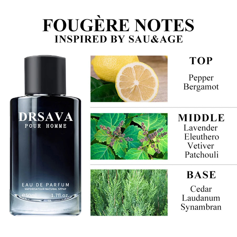 DRSAVA Fougere Perfume for Men, Feronomas Lavender Cedar Fragrance, Long Lasting Eau de Parfum Perfume Hombre 50ML 1.7FL.OZ