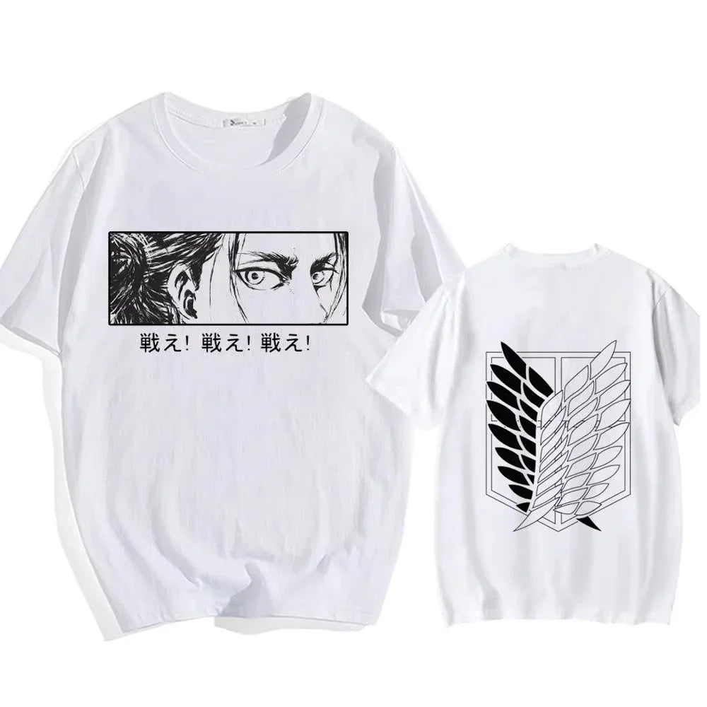 Attack on Titan Streetwear Men's T Shirt Eren Yeager Shingeki No Kyojin  Anime Summer Cotton Women Tops Tees Casual High Quality