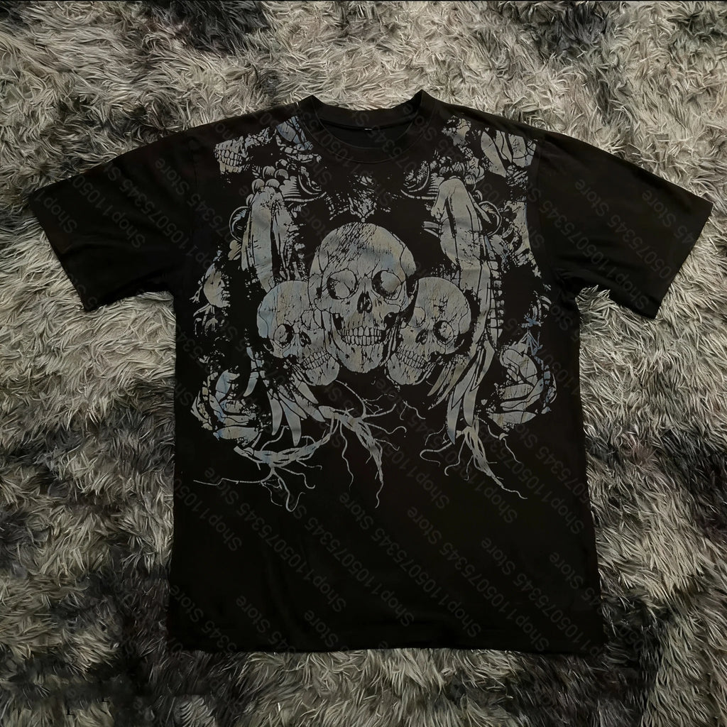 Summer Classic Y2K Gothic Style T-shirt Print Oversized T Shirt High Street Shirts Round Neck Cotton Tops Mens Women T Shirt Tee