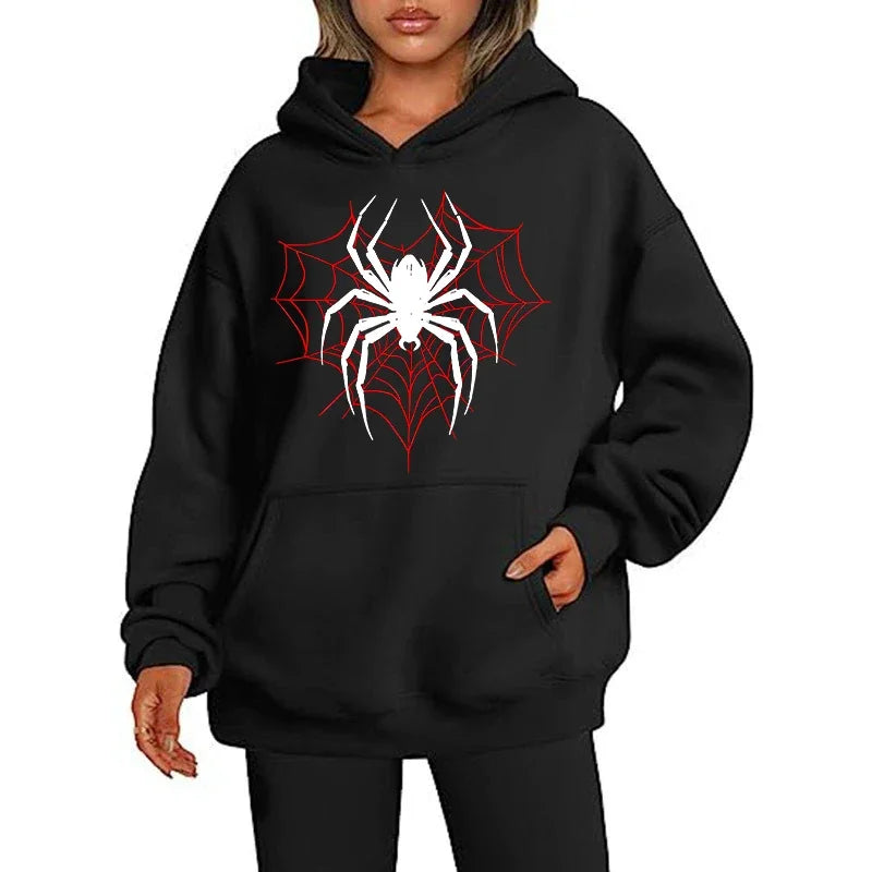Men's Spider Graphic Gothic Printed Hoodies Casual Vintage Sweashirts Woman Autunm Winter Long Sleeve Hooded Pullovers Clothes